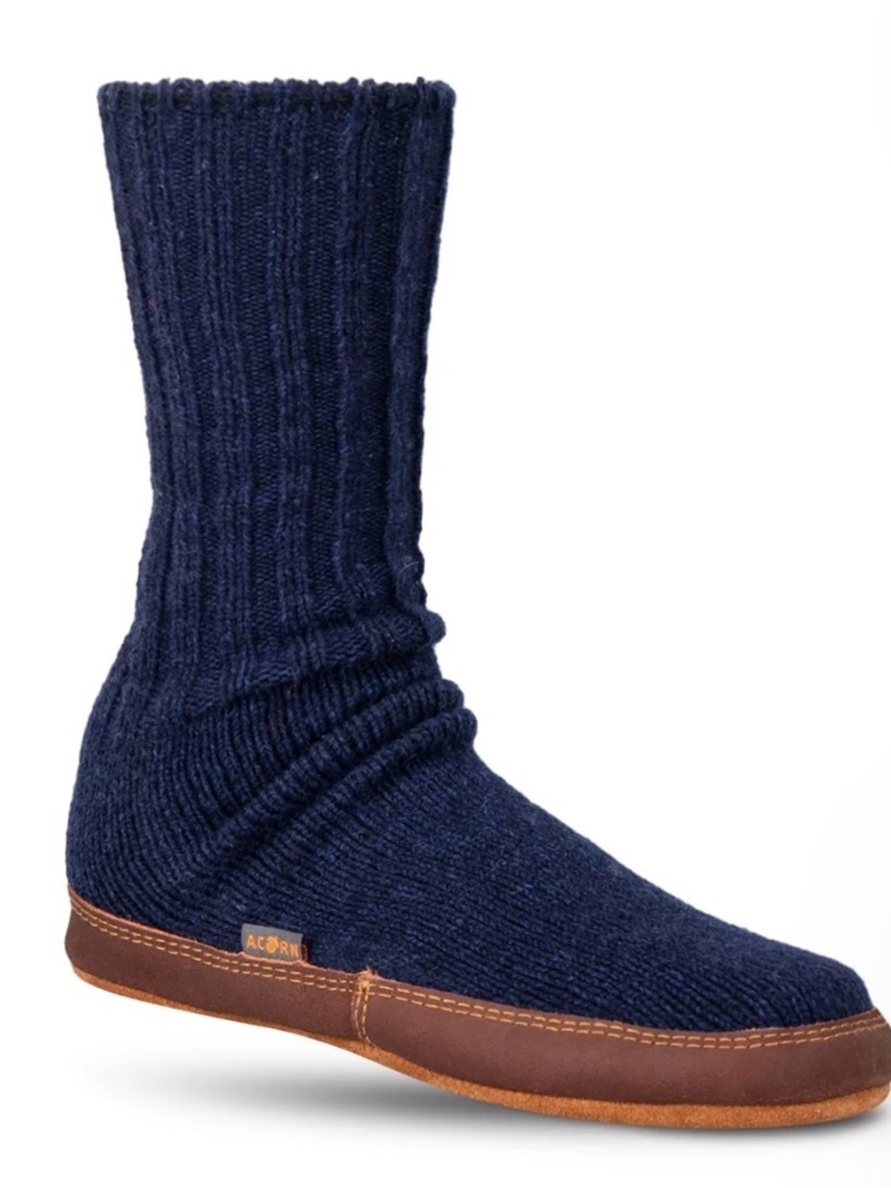 Acorn Navy Blue Wool Blend Suede Sole Tall Slipper Socks 10.5-11.5